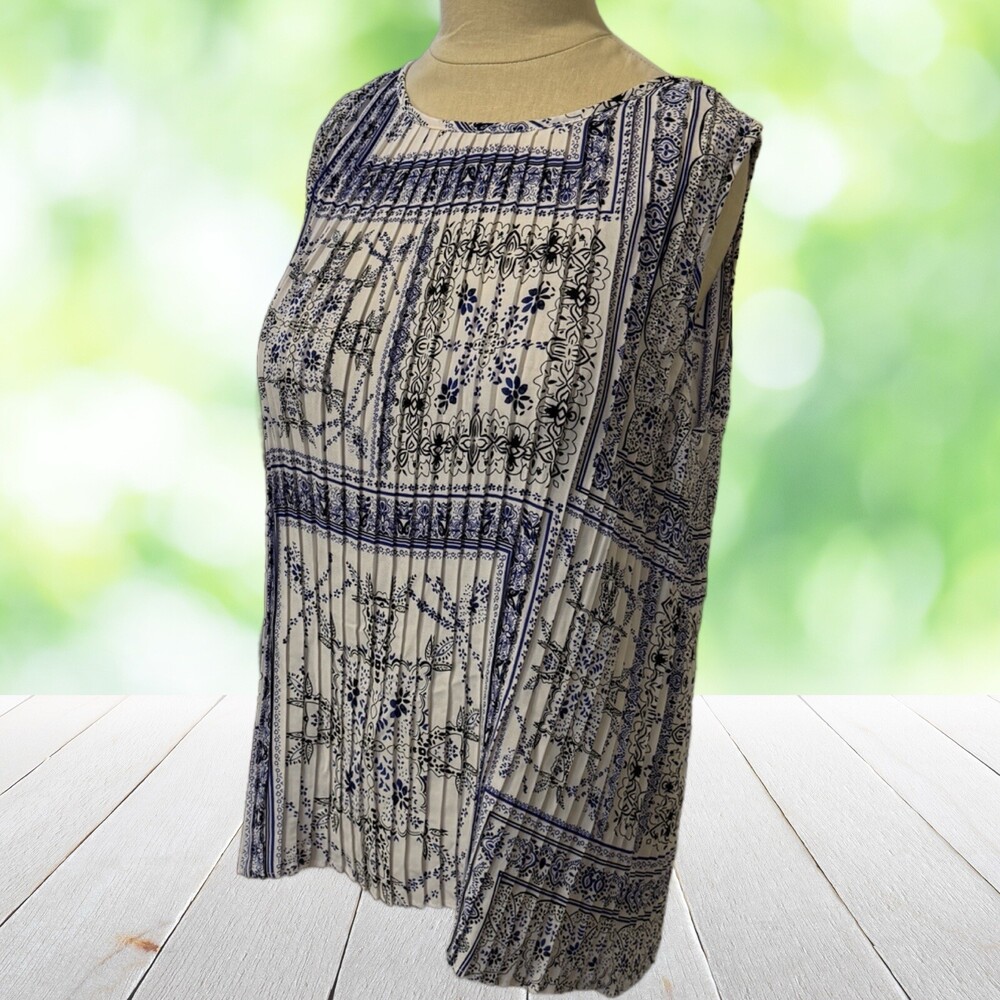 Vintage Y2K ADRIENNE VITTADINI Accordion Pleat Scarf Bandana Print Blouse Size S - Picture 1 of 8